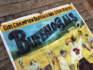 BUFFALO GALS Hand Painted Canvas Banner SAN FRANCISCO EXPSITION 1915 Wild West 6