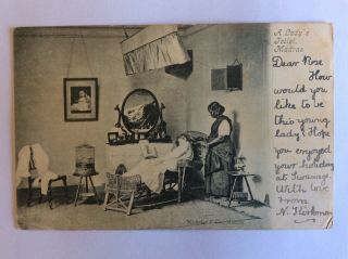 India Old Vintage Postcard 1904.  A Lady’s Toilet,  Madras