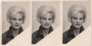 Vintage Photo Booth - 3 Photos - Pretty Young Woman With Blonde Bouffant Hair