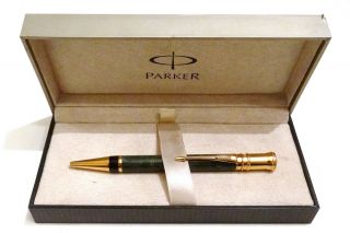 Parker Duofold Centennial Marble Jade Green Ballpoint Pen With Gold Accents