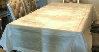 Pure Irish Linen Double Damask Tablecloth.  106x 72w/ 12 Napkins Matching