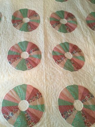 Arch quilts vintage Dresden Plate Pastel Circles 83 X 66 Pink Green White Single 2