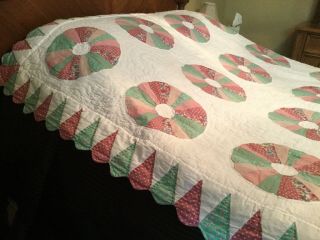 Arch quilts vintage Dresden Plate Pastel Circles 83 X 66 Pink Green White Single 5