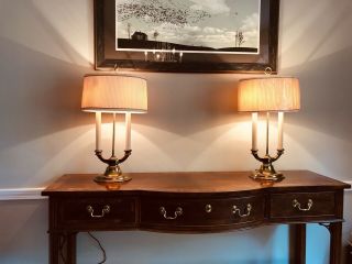 Pair Two - Armed Stiffel Candlestick 2way Table Lamps W/original Shades