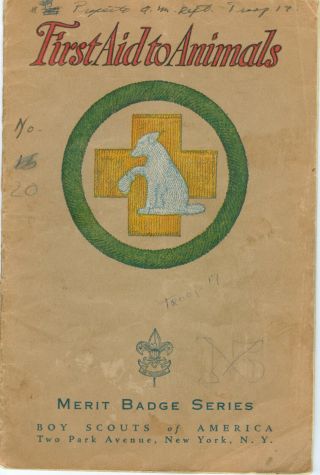 1934 Boy Scout Tan Merit Badge Book - First Aid To Animals