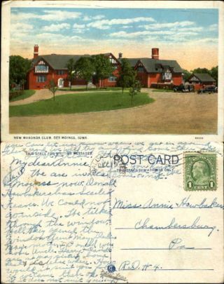 Wakonda Club Des Moines Iowa Antique Cars Vintage Postcard 1920s Golf