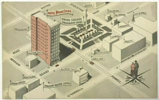 Postcard San Francisco Ca Hotel Franciscan Center Union Square Aerial Map View