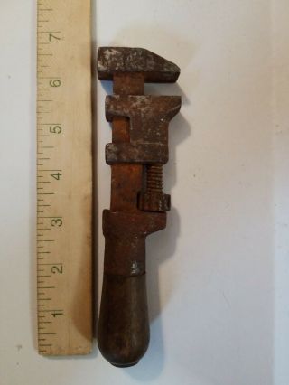 Vintage Wood Handle 6 1/2 " Monkey Wrench Small (marked But Can 