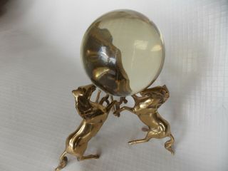 Brass 3 Rearing Horses With Crystal Ball