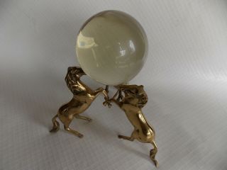 Brass 3 Rearing Horses with crystal ball 2