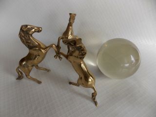 Brass 3 Rearing Horses with crystal ball 3