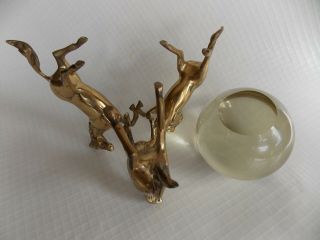 Brass 3 Rearing Horses with crystal ball 4