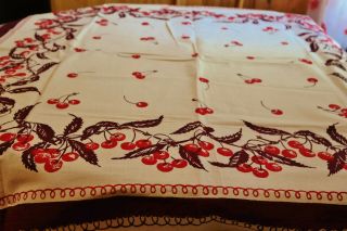 Vintage Tablecloth Cherry Motif Old Stock