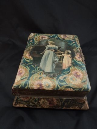 Antique Victorian Celluloid Photo Album Music Box Latch Floral Piano