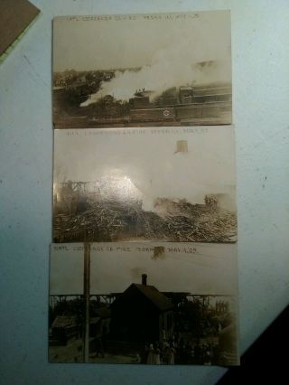 3 Old Real Photo Postcards Cooperage Company Fire 1909 Peoria Illinois