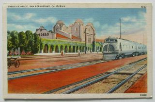 California San Bernardino Santa Fe Depot Train Postcard (f322glm)