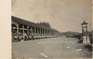 F35/ Lorain Ohio Rppc Postcard 1907 Lorain County Fair Race Track Grandstand