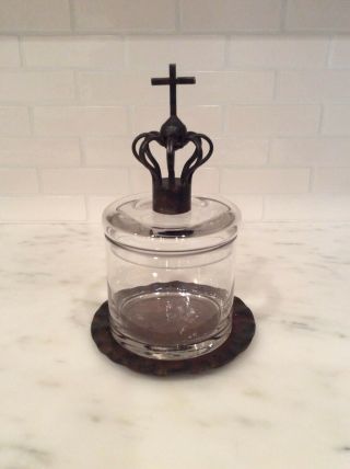 Iron And Glass Jan Barboglio Crown Lidded Box Or Canister With Bottom Tray