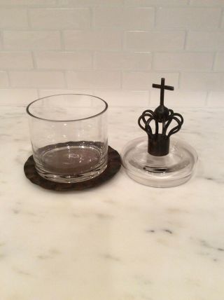 Iron And Glass Jan Barboglio Crown Lidded Box Or Canister With Bottom Tray 2