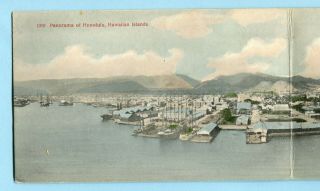 1910 Hawaii Territory Folding Panorama Postcard Honolulu & Harbor