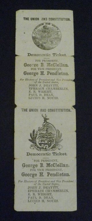 2 Each Vermont Democratic Party Tickets - 1864 George B.  Mcclellan For President