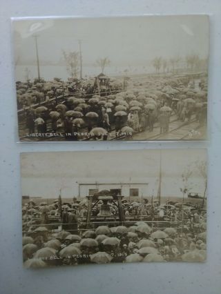 2 Old Real Photo Postcards 1915 Visit Of The Liberty Bell To Peoria Illinois
