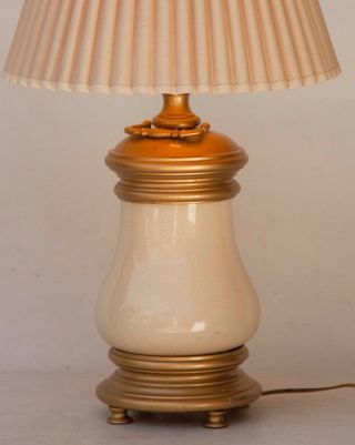 Vintage Brass Stiffel Modern Table Lamp Cream Crackle Glaze Handle Heavy 3