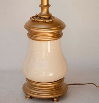 Vintage Brass Stiffel Modern Table Lamp Cream Crackle Glaze Handle Heavy 5