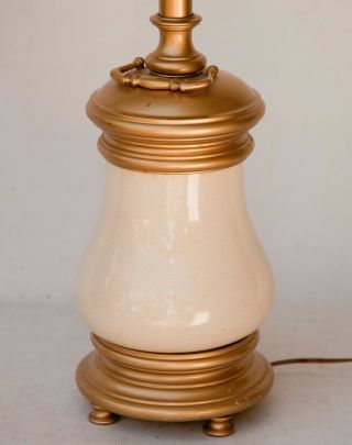 Vintage Brass Stiffel Modern Table Lamp Cream Crackle Glaze Handle Heavy 6