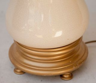 Vintage Brass Stiffel Modern Table Lamp Cream Crackle Glaze Handle Heavy 8