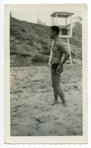 28 Vintage Photo Swimsuit Muscle Man Soldier Boy On Beach Snapshot Gay