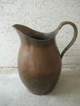 Vintage - Antique Hammered Copper / Water Pitcher / With Riveted Handle