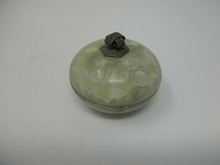 Round Light Green Jade (?) Round Trinket Box With Lid 2 1/4 Inch