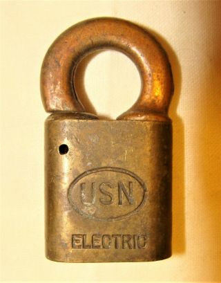 Vintage Brass Usn Electric Bullnose Padlock Corbin Cabinet Lock Co.  No Key