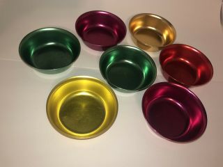 8 Vintage Retro Sunburst Colored Aluminum Bowls