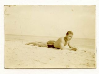23 Vintage Photo Swimsuit Soldier Boy Muscle Man Beach Snapshot Gay