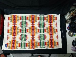 Pendleton Chief Joseph Beaver State Wool baby Blanket Orange Green Ivory 38x24 2