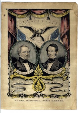 1852 Whig Presidential Ticket Campaign Banner Winfield Scott William Gr