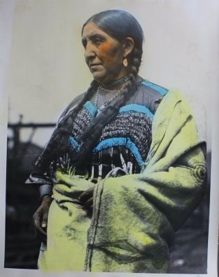 Antique Handpainted Photo Of Native American 11 X 14 Circa Early 1900 