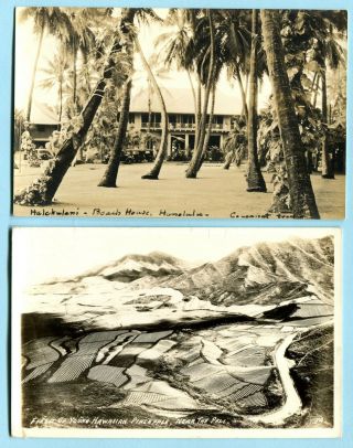 2 Hawaii Territory Rppc Honolulu Halekulani Beach House & Pineapple Fields