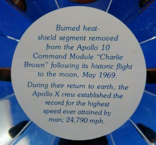 NASA Apollo 10 mission to the Moon,  Command Module Heat - shield encased in Lucite 5