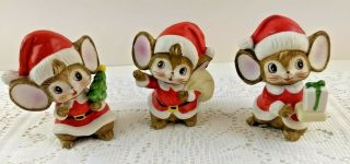 Vintage Homco Christmas Mice In Santa Suits Mouse Set Set Of 3