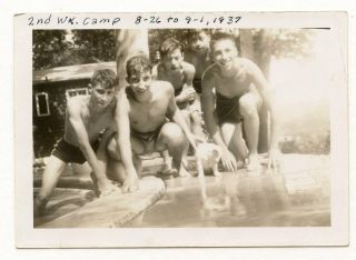 2 Vintage Photo Affectionate Swimsuit Boys At Camp 1937 Snapshot