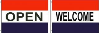 Open And Welcome Red White Blue Business Banner Polyester 2x3 Foot Flag Set Of 2