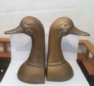 2 Vtg Brass Duck Bookends Set Geese Mallard Book Ends 7 " Book Ends