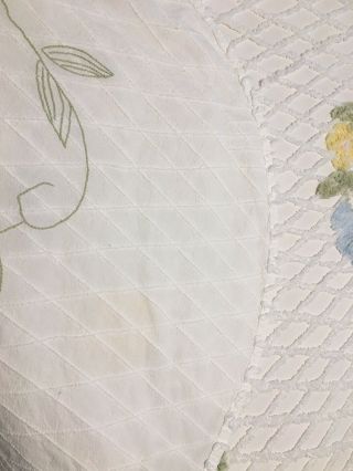 Vtg Flowers Chenille Bedspread White King Size Cotton Lightweight Coverlet 8
