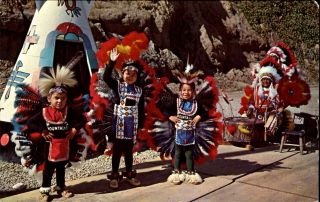 Cherokee Indian Children Ethnic Costume North Carolina Native American Postcard