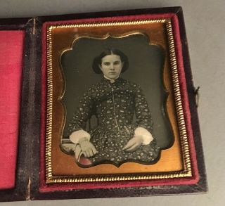 Daguerreotype Image Of Pretty Young Woman W/ Gold Brooch,  Full Case,  No Wipes