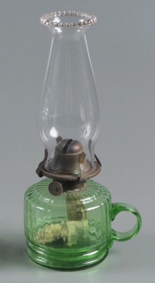 Antique Victorian Falks British Green Glass Finger Oil Lamp
