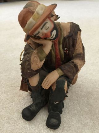 Flambro vintage Emmett Kelly Jr.  figurine (The Thinker) with tags,  cond 7